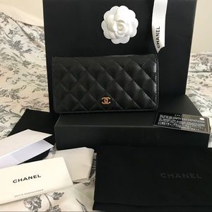BNIB CHANEL BLACK CAVIAR YEN WALLET GOLD Bifold BNIB CHANEL BLACK CAVIAR YEN WALLET GOLD Bifold