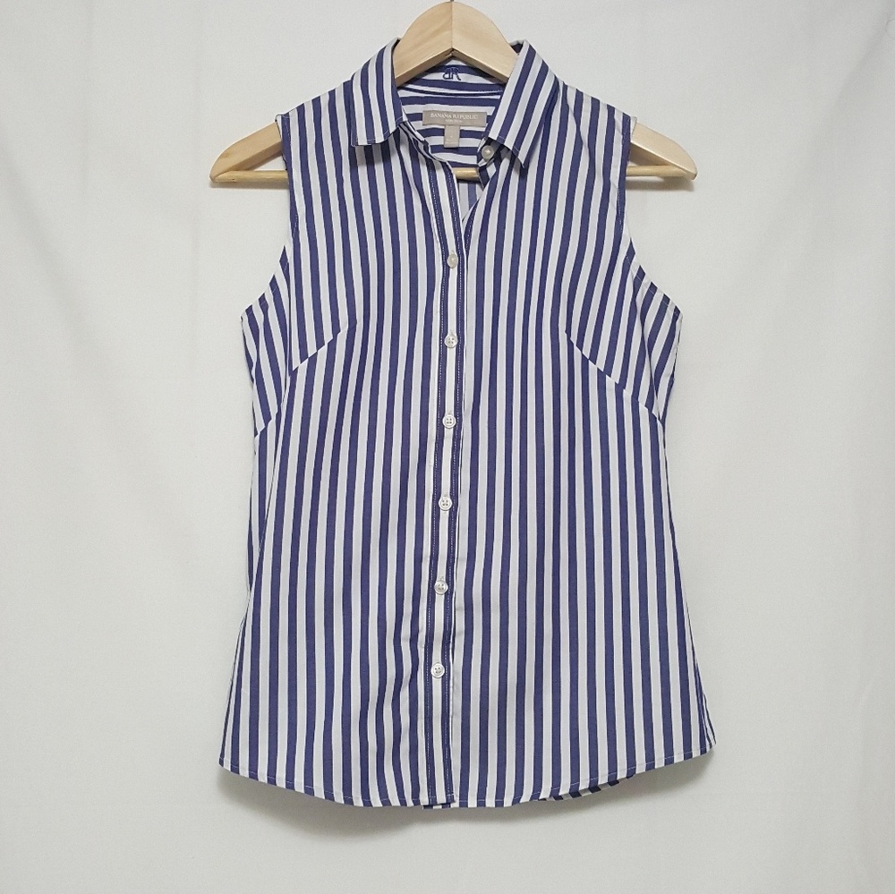 Banana Republic Sleeveless Striped Button Down