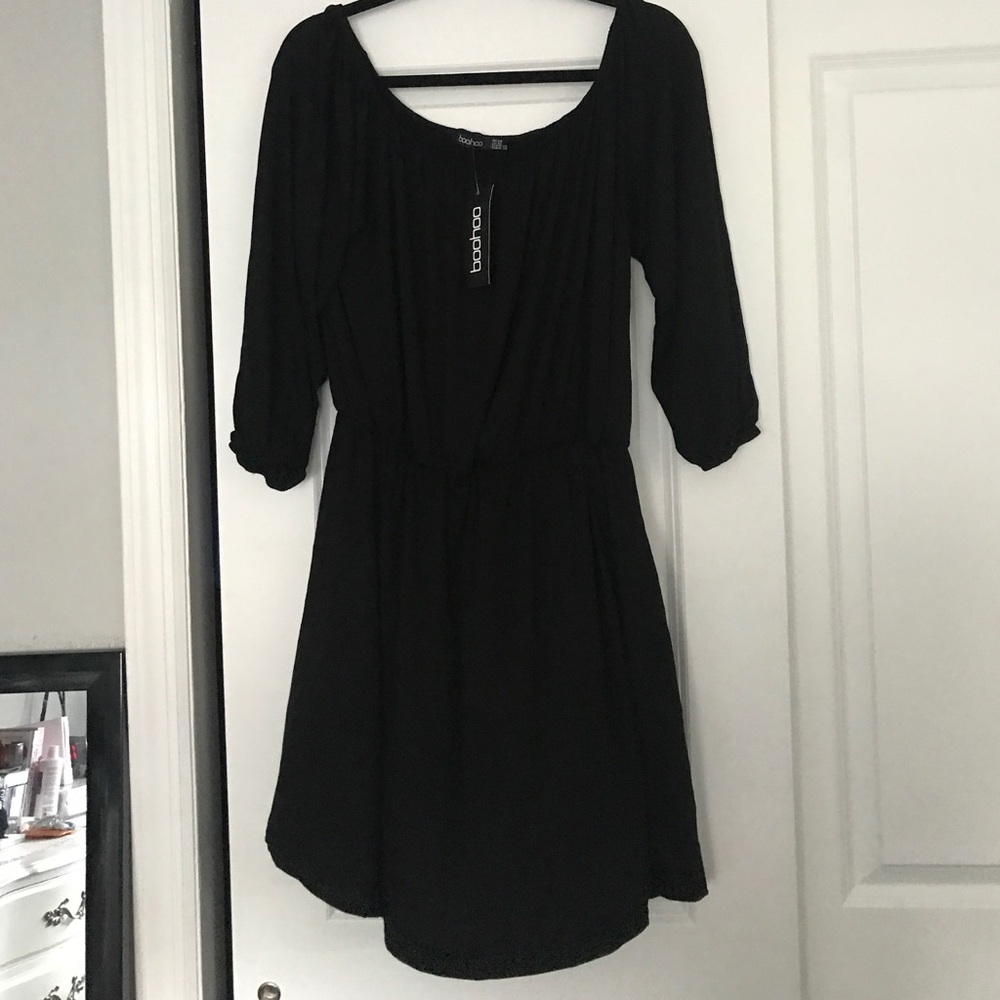 Off the shoulder black skater dress