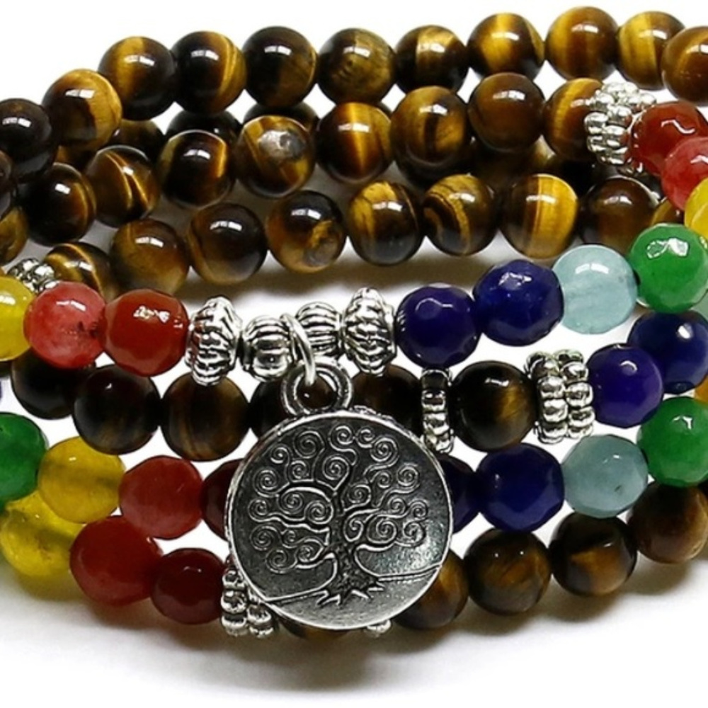 Tree of Life Chakra Tiger Eye Beaded Bracelet NWT