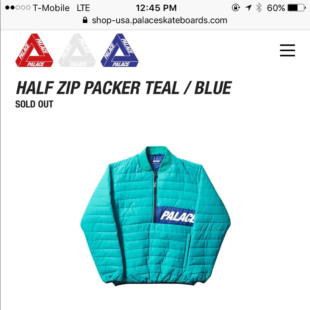 Palace half zip jacket teal/blue