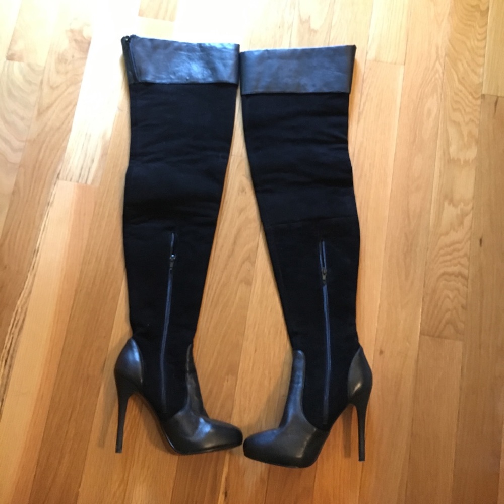 OVER THE KNEE LEATHER AND SUEDE BOOTS:HIGH HEELED