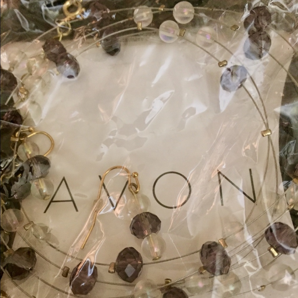 Avon beaded illusion necklace and earring set