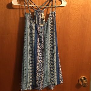 Blue and white tank top.