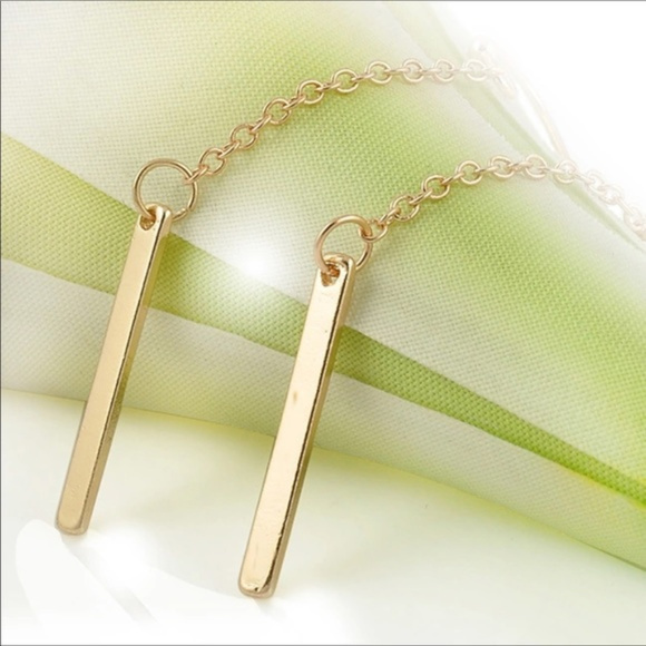 Gold Bar Dangle Earrings + FREE Matching Necklace! - Picture 4 of 8