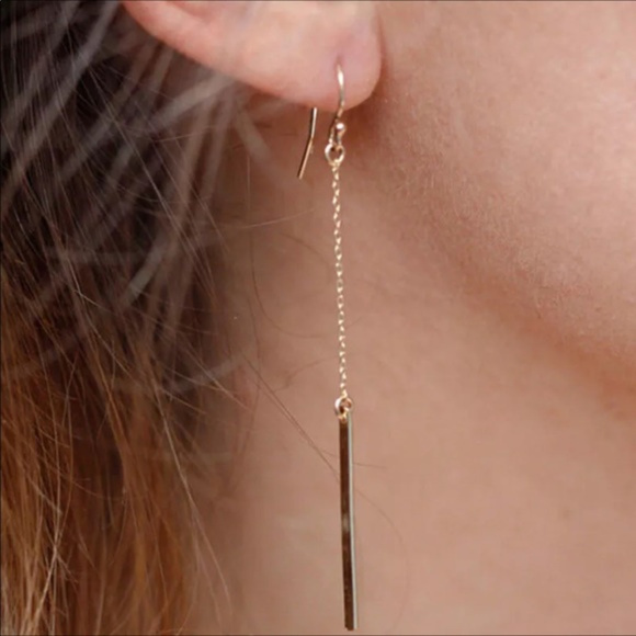 Gold Bar Dangle Earrings + FREE Matching Necklace! - Picture 7 of 8