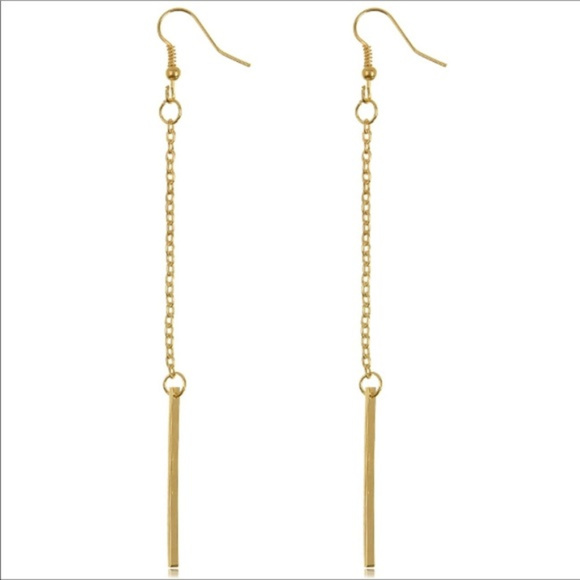 Gold Bar Dangle Earrings + FREE Matching Necklace! - Picture 6 of 8