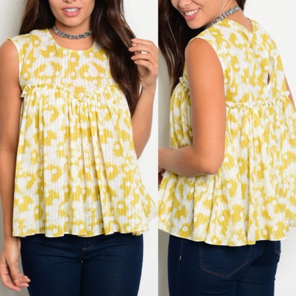 sold Yellow & Off White Print Top - Picture 1 of 3