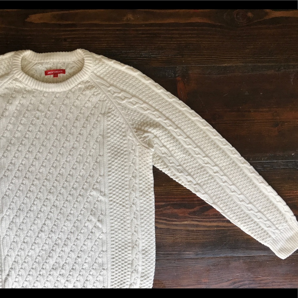 Men's Aran Wool Sweater - White - XL