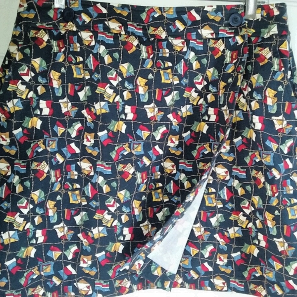 Liz Claiborne Navy Blue Nautical Print Wrap Skirt