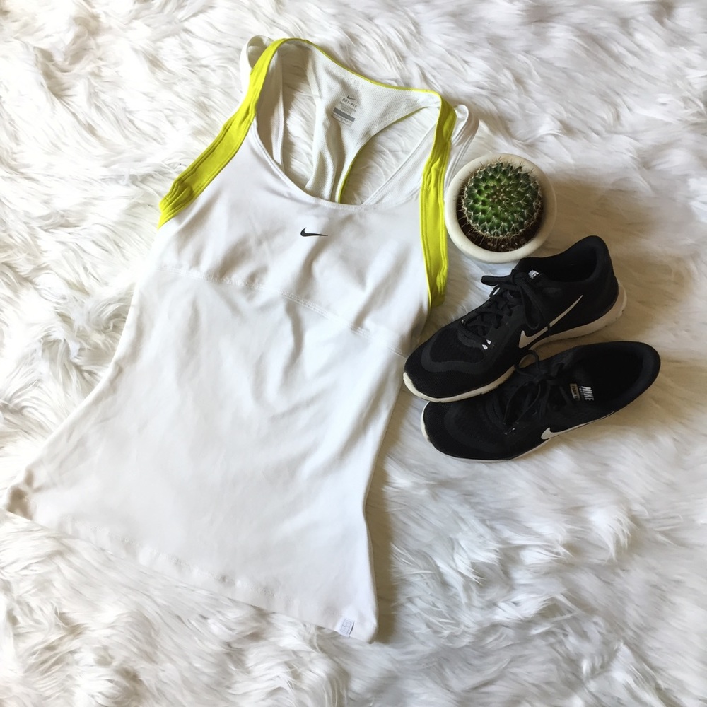 Neon Yellow and White Nike Sports Bra Tank Top