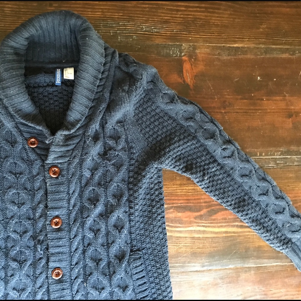 Men's Cardigan Knit Sweater - Large - Navy