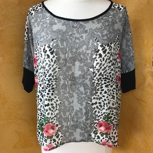 Chloe K floral leopard and lace shirt