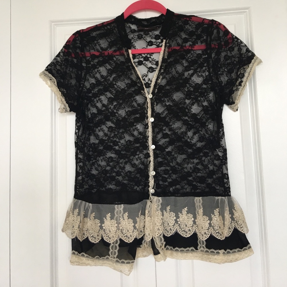 HAZEL WHITE BLACK LACE SHEER TOP