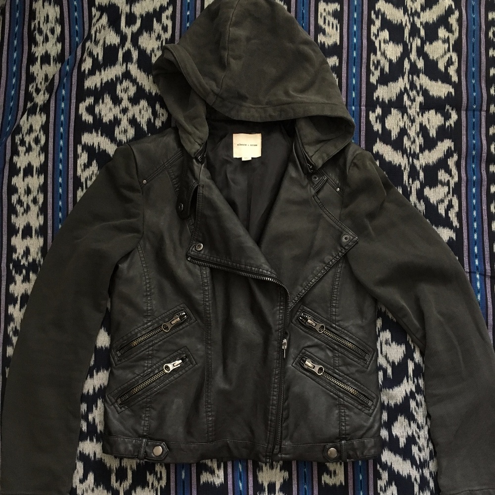 Silence + Noise Vegan Leather Fleece Moto Jacket