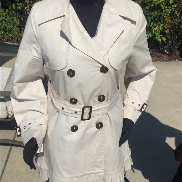 Luii NWOT Button Down Double Pleated Hem off white 3/4 trench coat jacket L - Picture 5 of 12