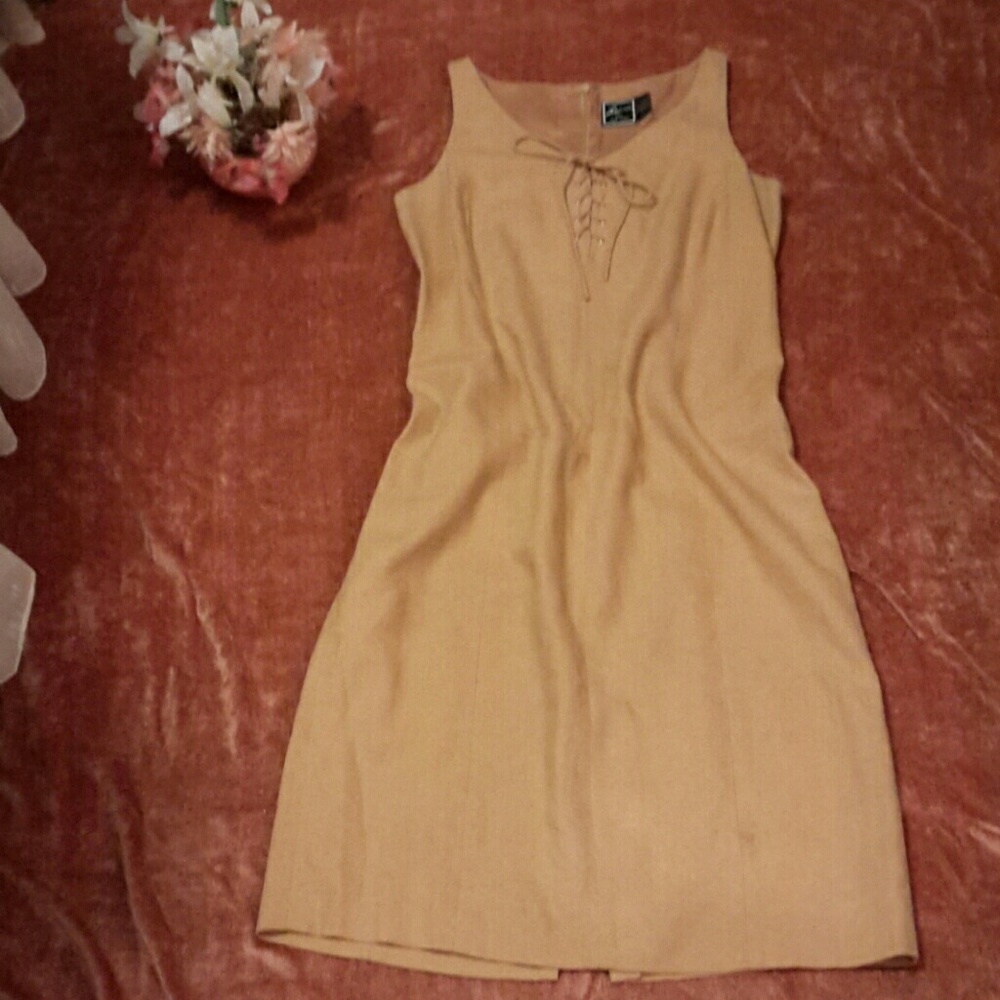 Lennie linen lined dress mustard color, 8 - Picture 1 of 5
