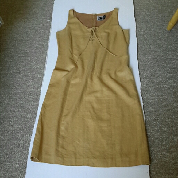 Lennie linen lined dress mustard color, 8 - Picture 4 of 5