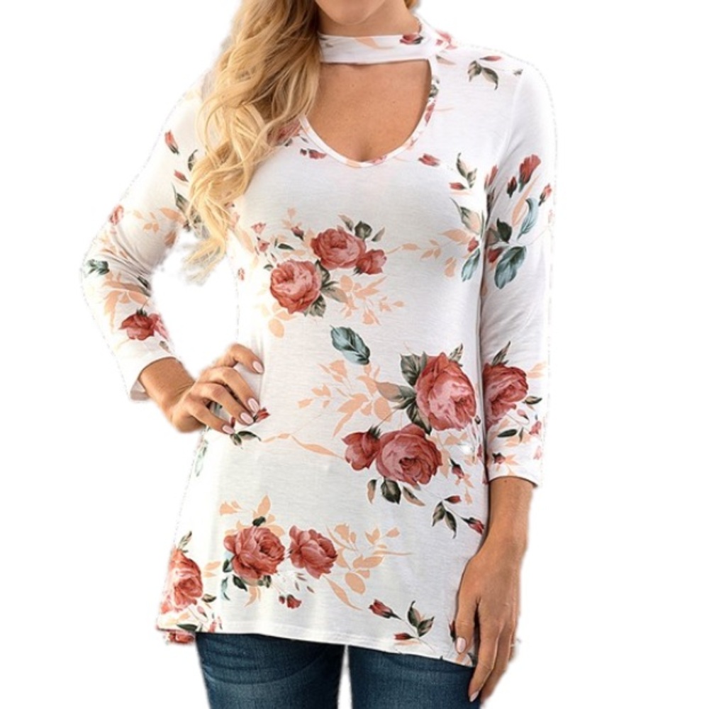 Floral Print Choker Neck Top