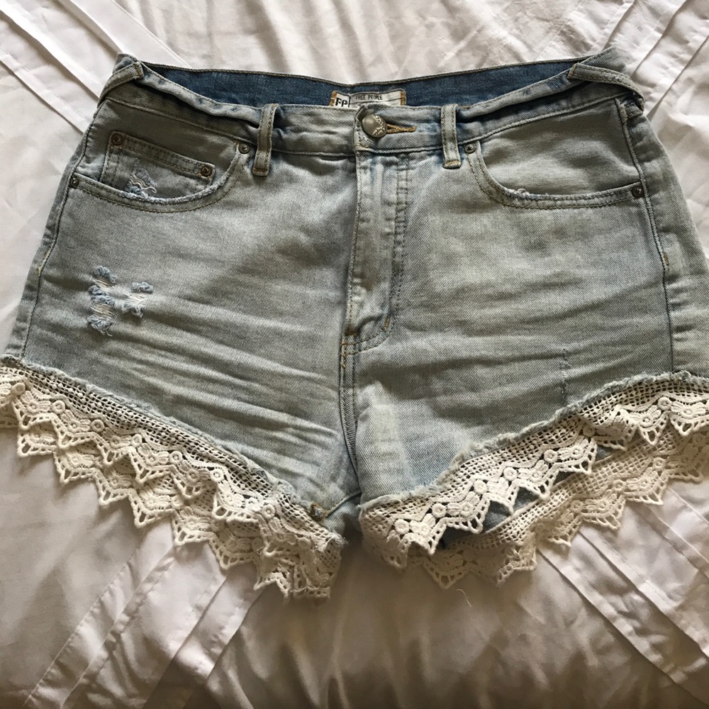 Free People denim lace shorts
