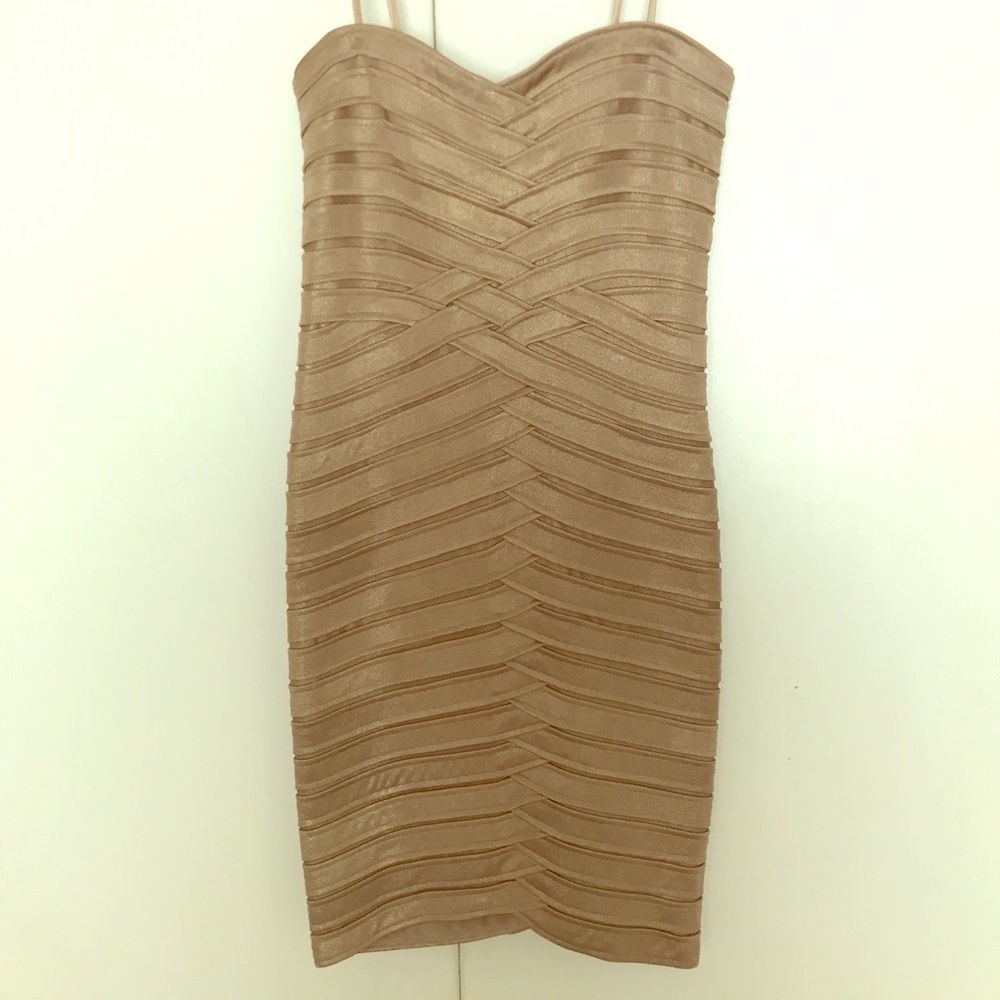 Beautiful BCBGMAXAZRIA gold weaved bandage dress