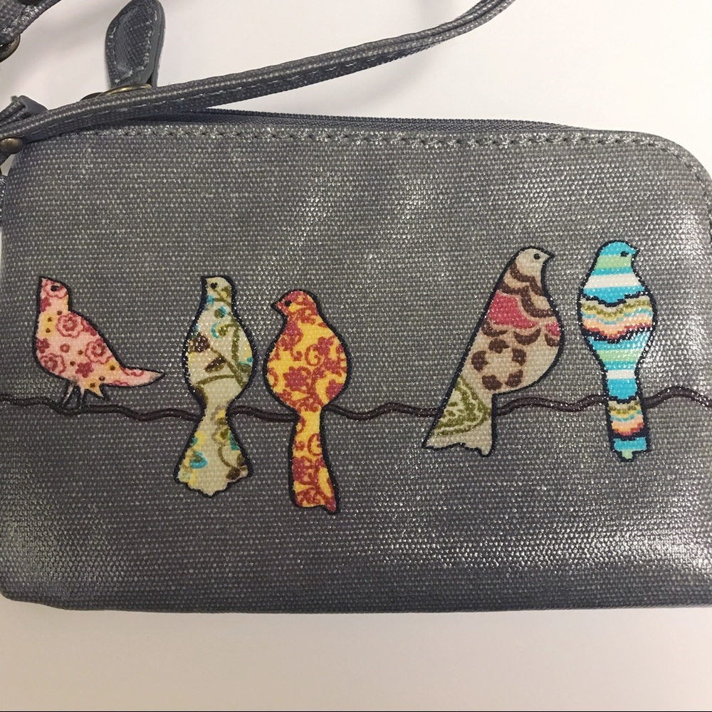 Bird Print Laminated Canvas Wristlet