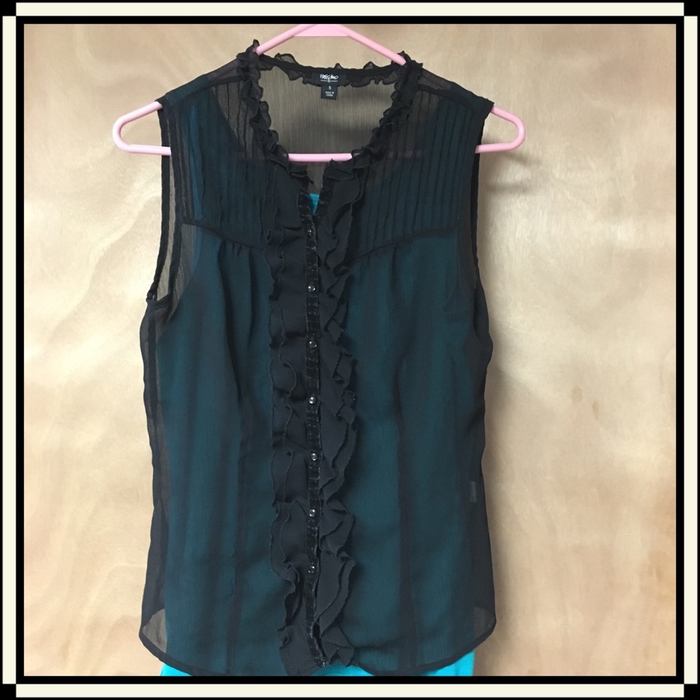 Sheer Ruffle Front Blouse