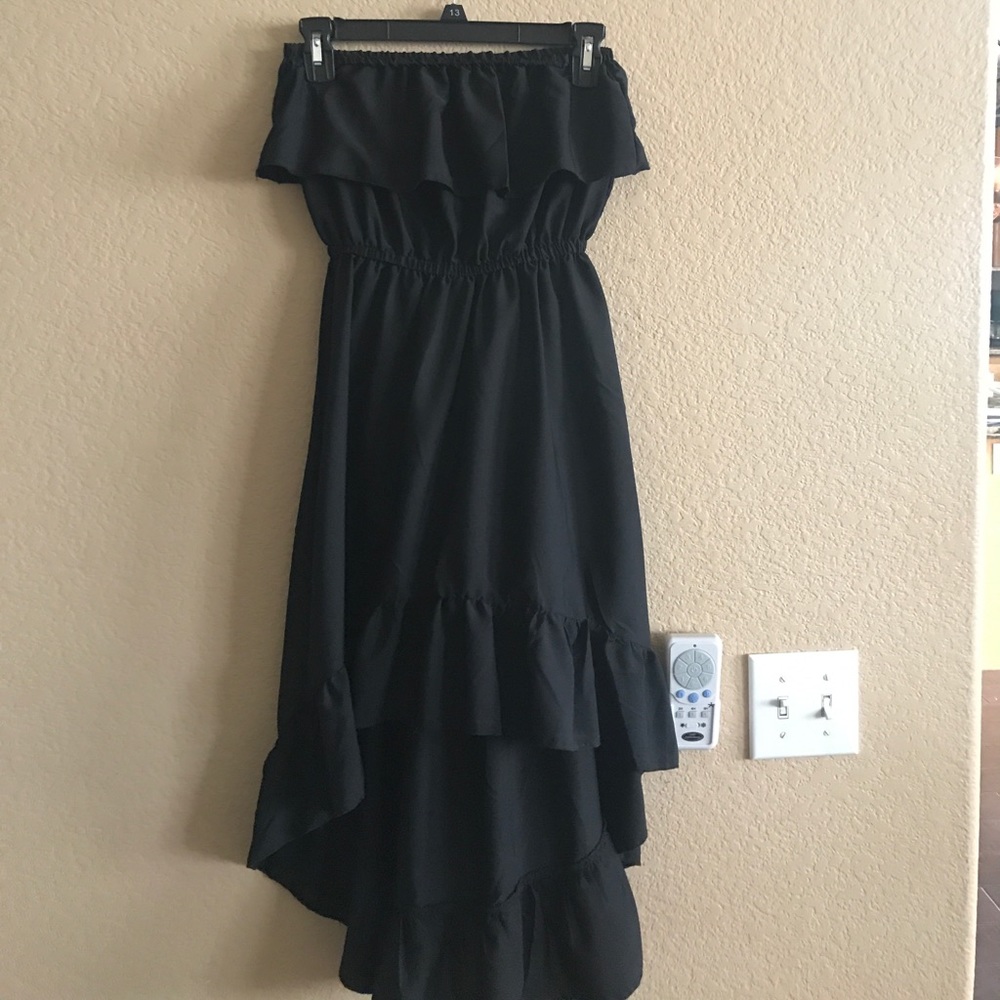 Black ruffled high low dress
