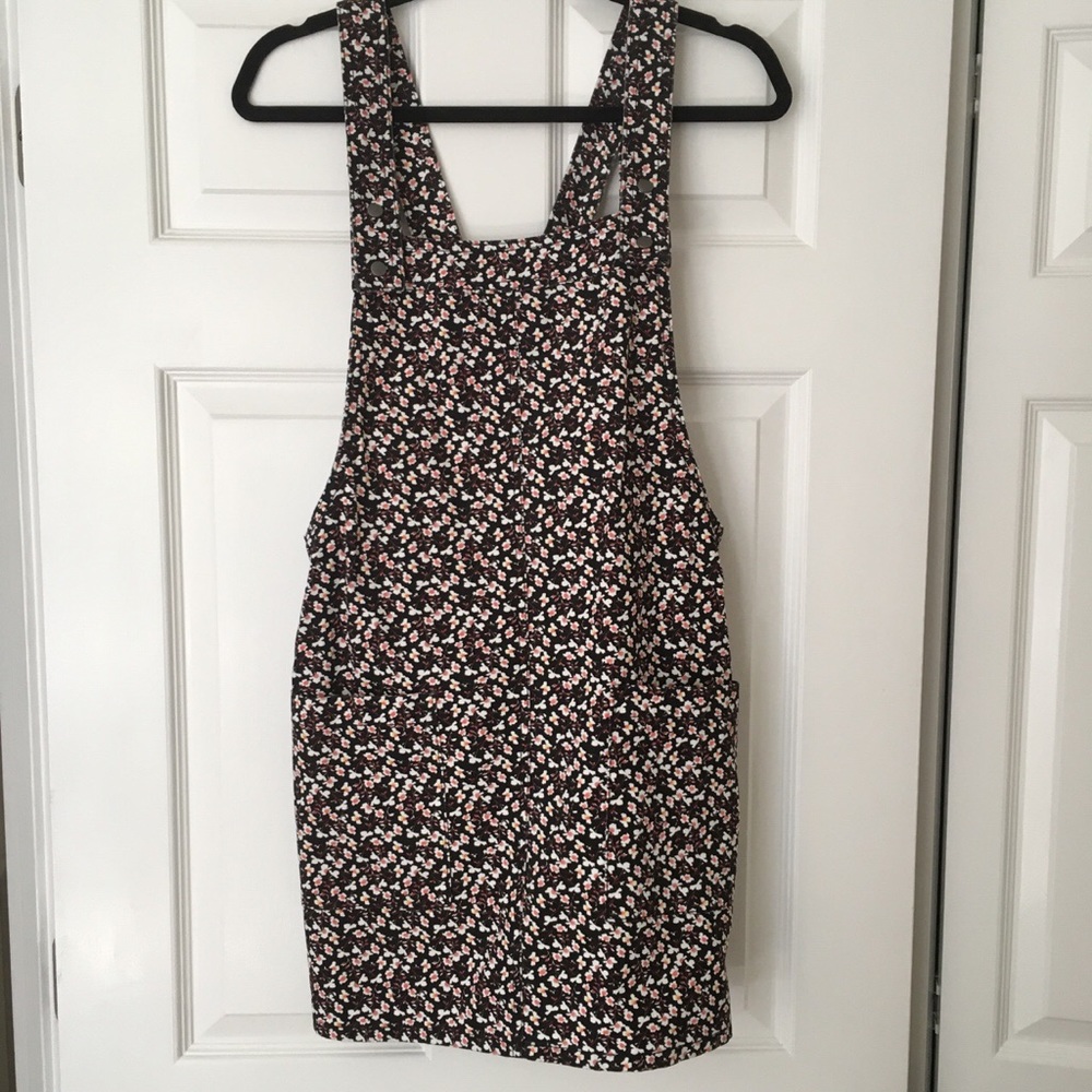 Floral corduroy overall dress