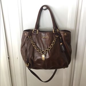 Prada Vitello tote handbag in chocolate brown