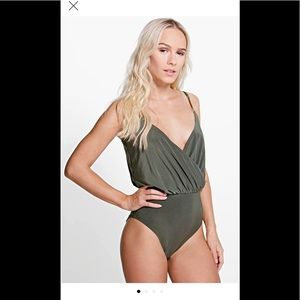 Petite wrap front bodysuit