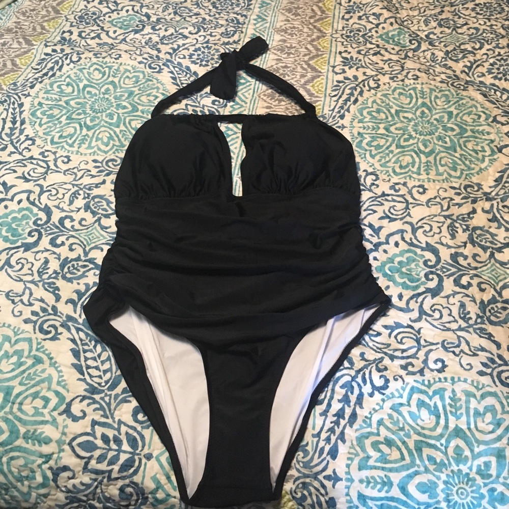 Solid Black one piece bathing suit