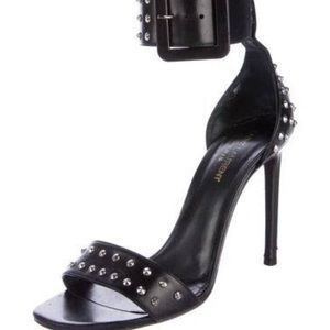 Saint Laurent Black Leather Studded Heel Sandal