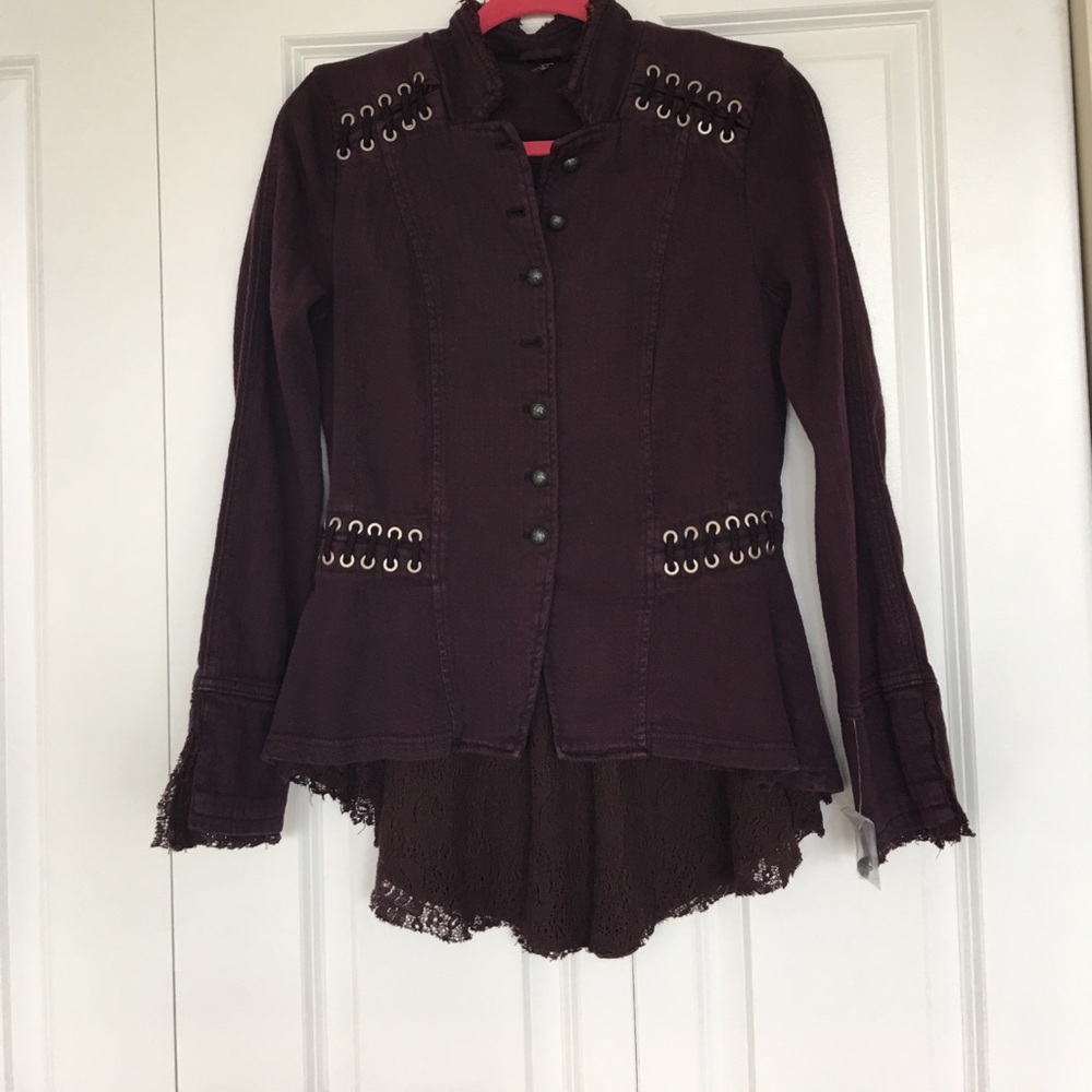 Free People purple jean/cotton stitched jacket