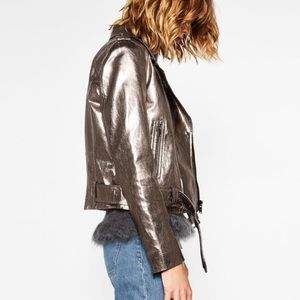Zara Metallic Leather Jacket