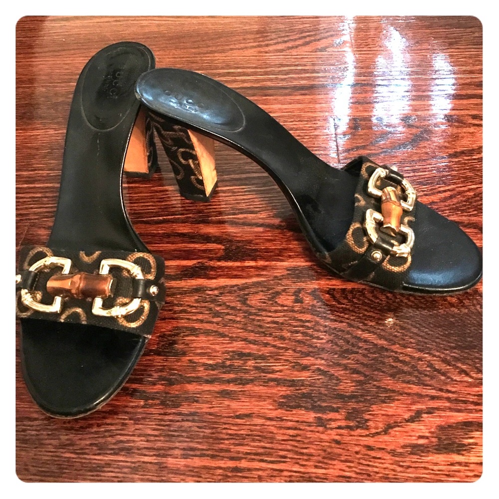 Gucci Bamboo & Horsebit Black Sandals size 6.5