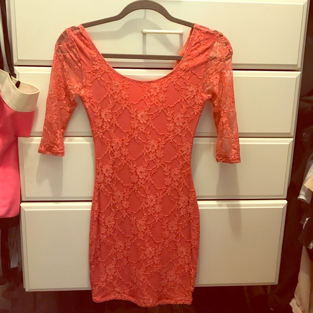 Asos petite tight pink lace dress