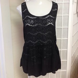 Torrid 1X Poplin Black Lace Top w/Chiffon Band