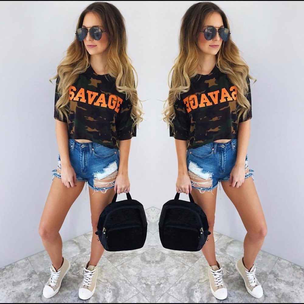 Camo Crop Tee Small