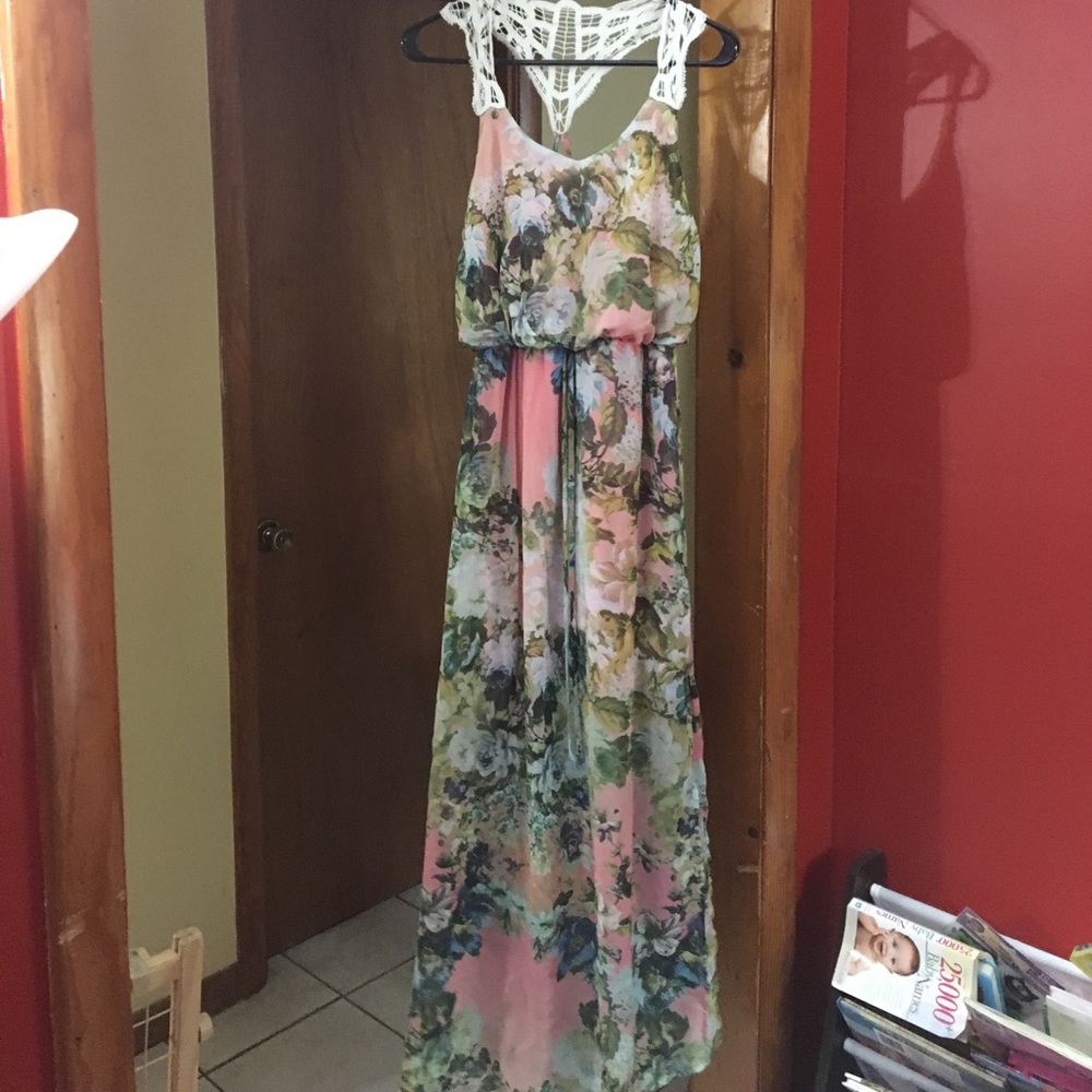 Pink floral maxi dress