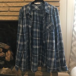 Distressed blue plaid shirt