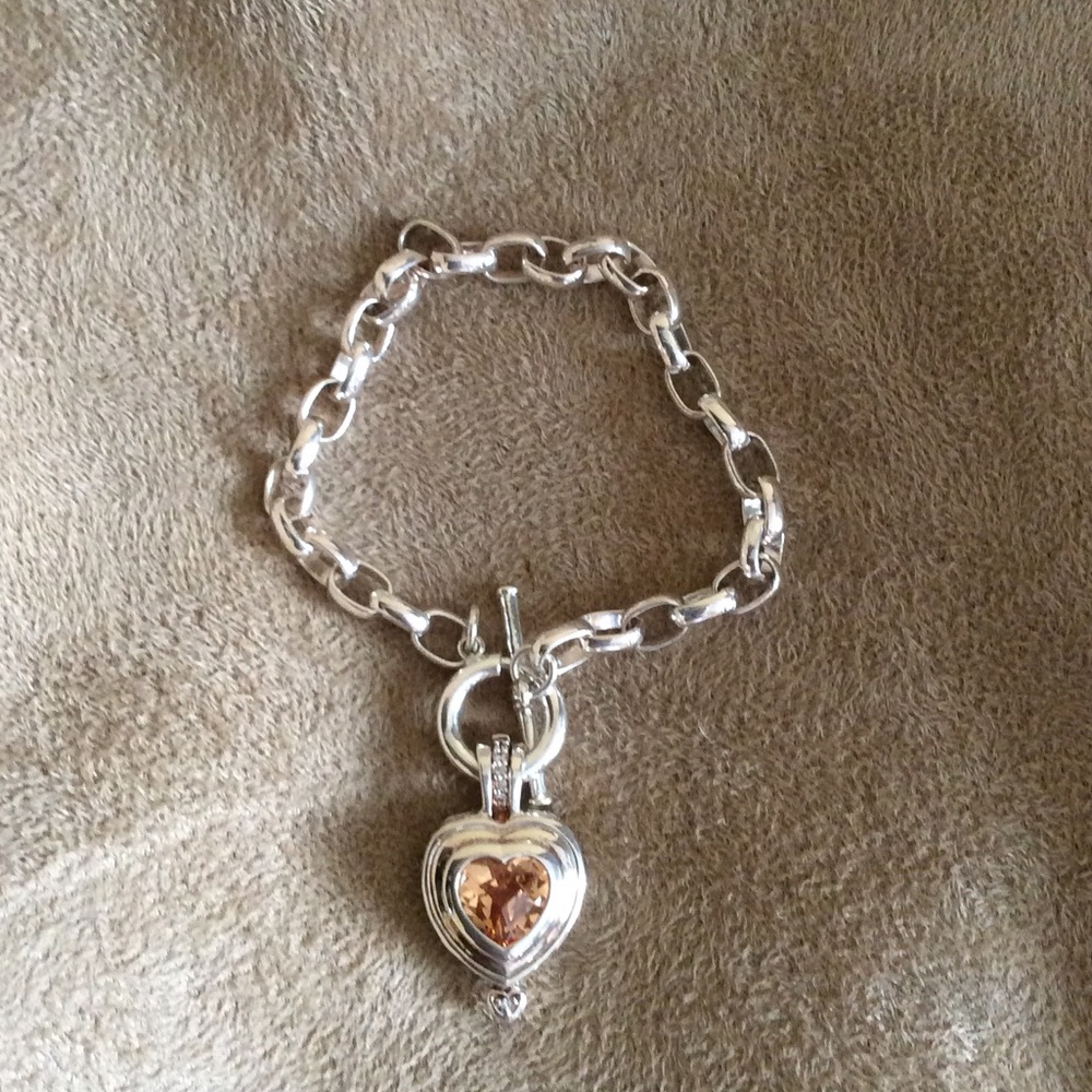Silver tone bracelet yellow stone 18th on back
