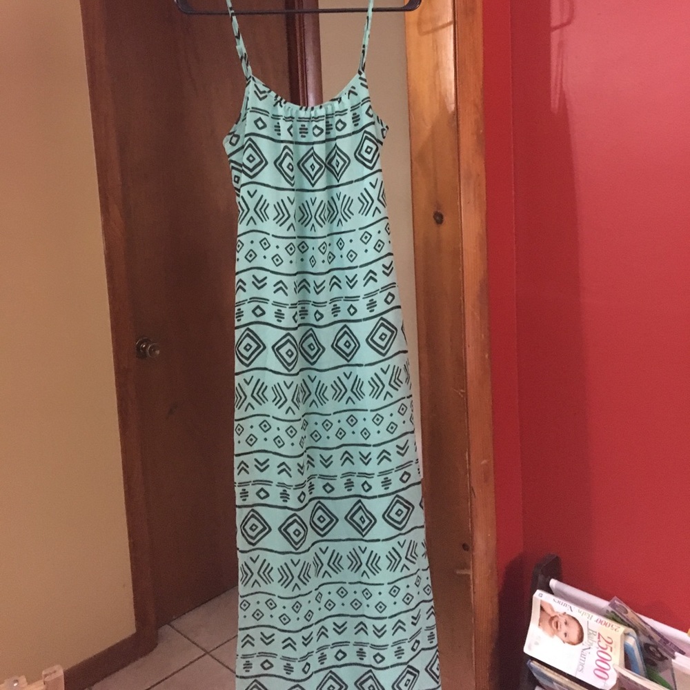 Light green and navy blue maxi dress