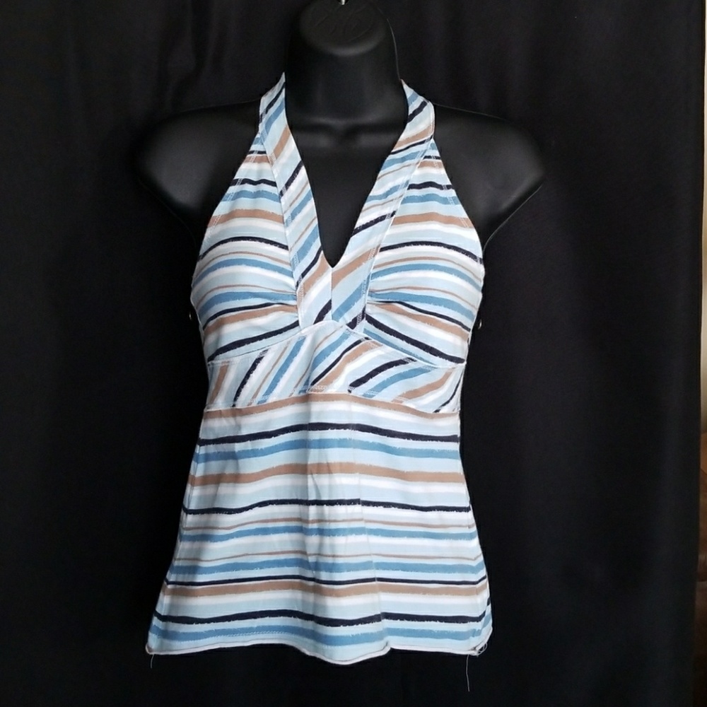 Blue Halter w/multi colored stripes