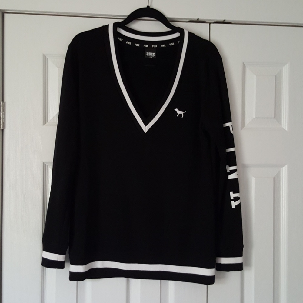 PINK Brand, Varsitv-neck, fleece top.