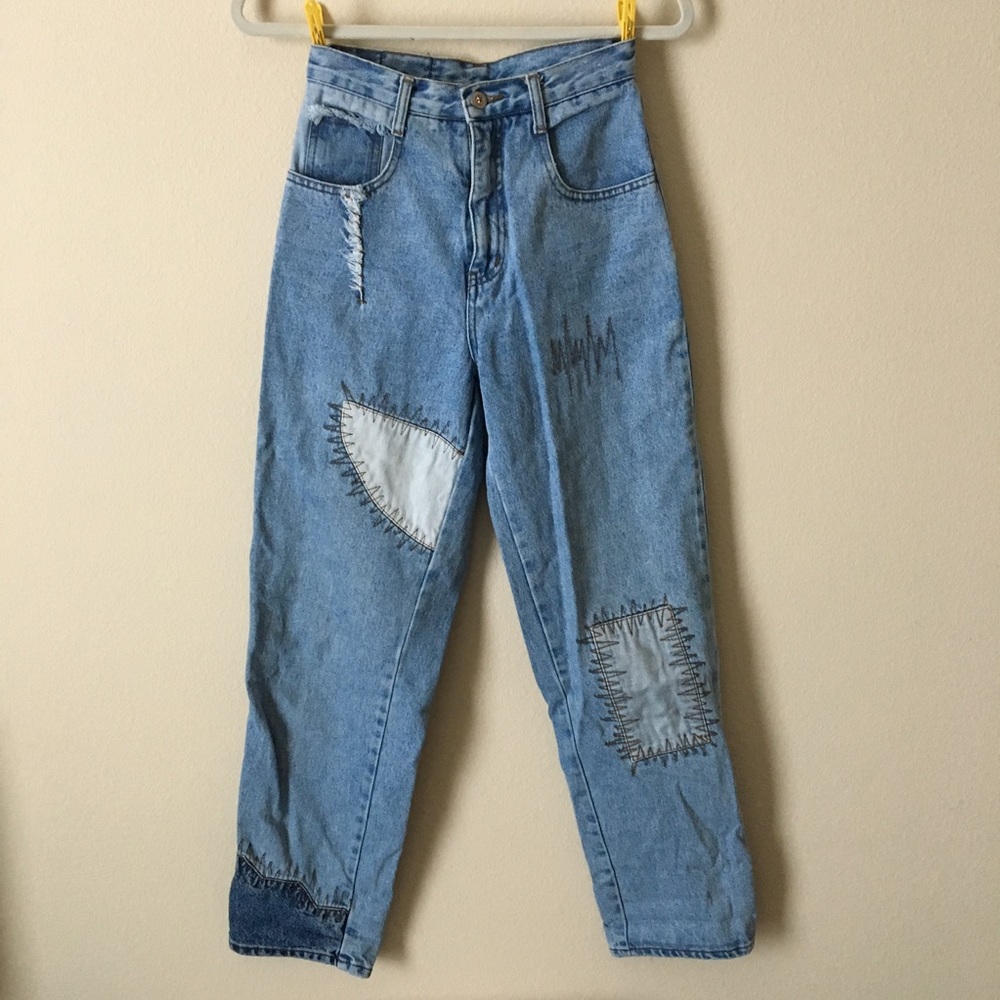 vintage high waisted patchwork mom jeans | size 25
