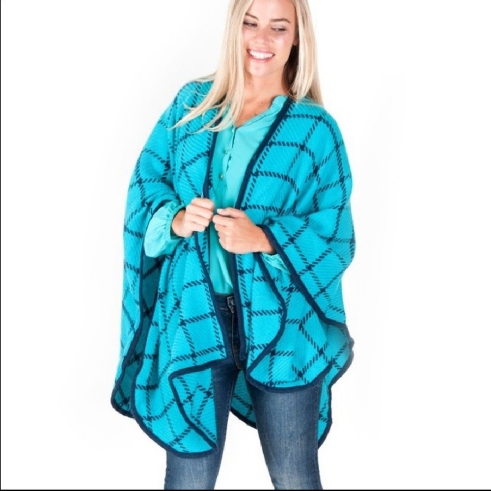*LAST 1!*Turquoise & navy cozy shawl - Picture 3 of 3