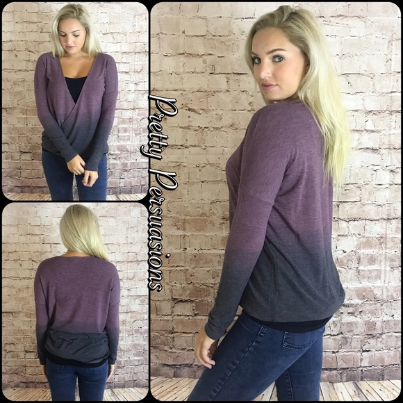 LAST ONE‼️Ombré Eggplant Charcoal Surplice Sweater - Picture 2 of 4