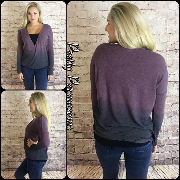 LAST ONE‼️Ombré Eggplant Charcoal Surplice Sweater - Picture 3 of 4