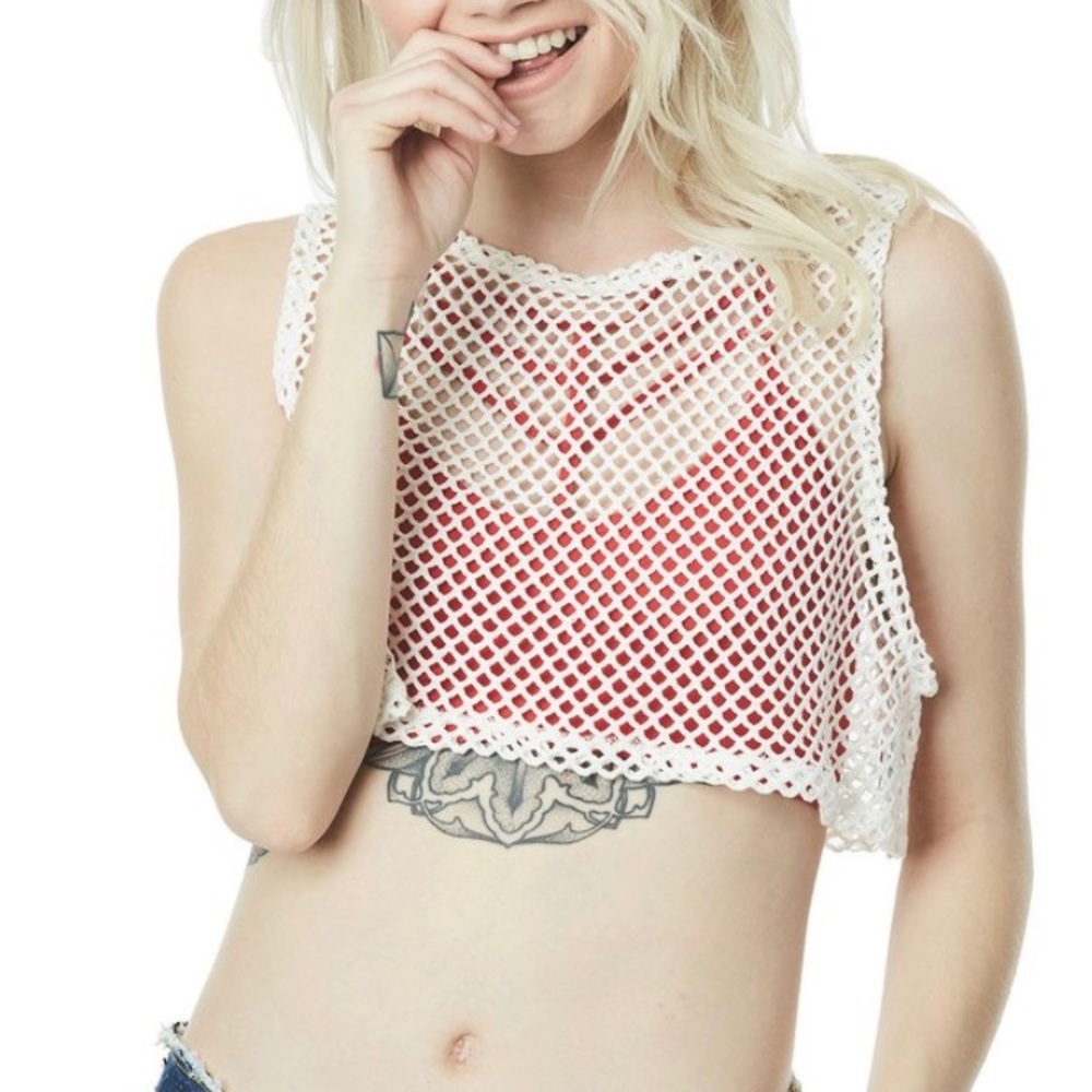 White/Cream Emma & Sam Netting Muscle Crop Top